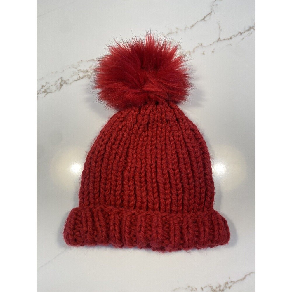 Free People Pom Beanie Sz OS Chunky Knit Red NWOT